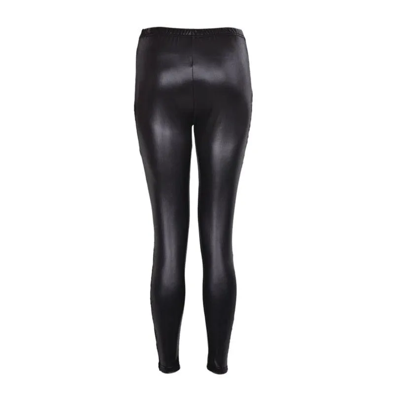 1pc black Sexy Splicing Lace Faux Leather Slim Fit Leggings Skinny Stretch Pants