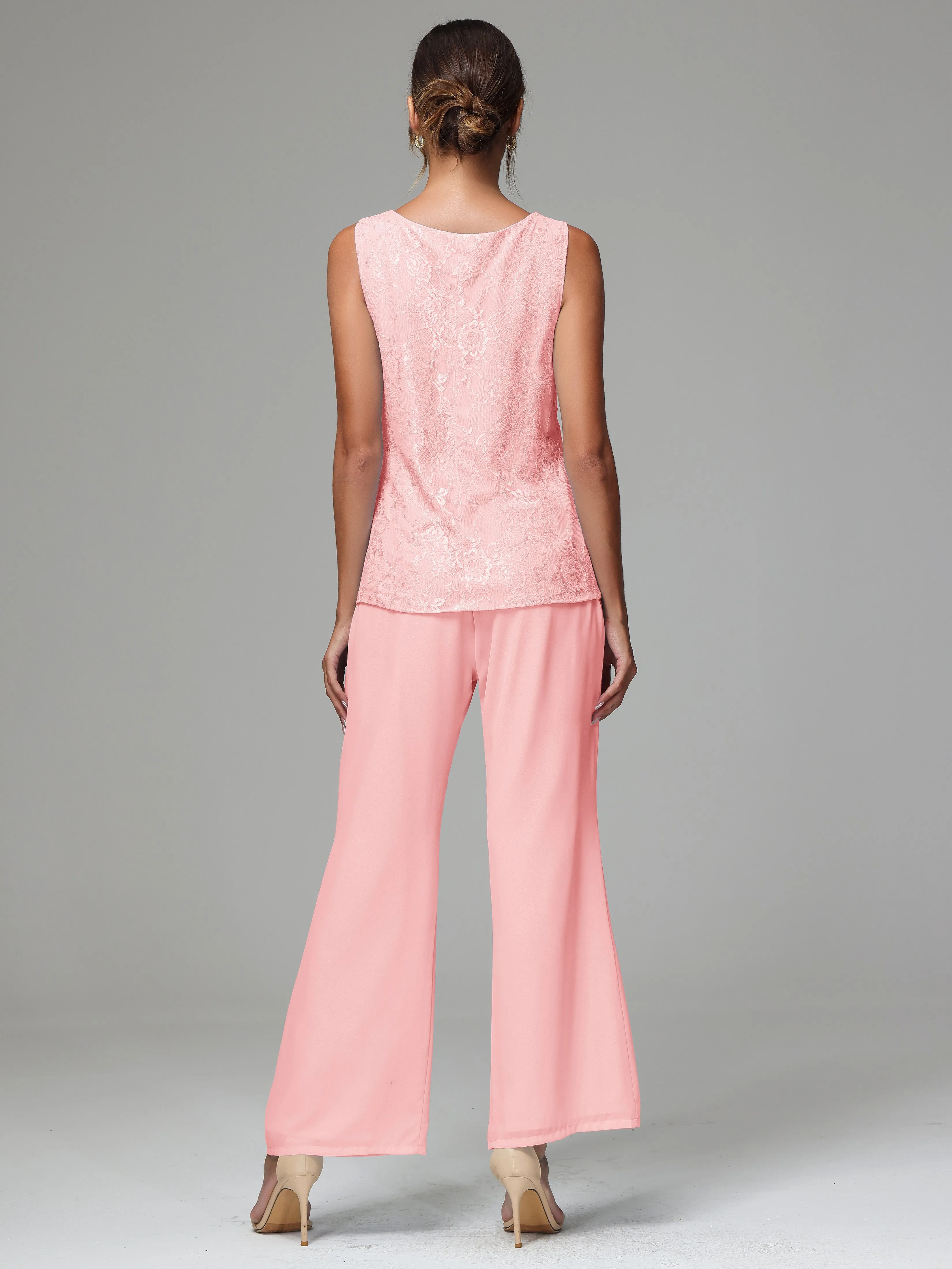 3 Pieces Long Sleeves Chiffon Lace Mother Of The Bride Dress Pants Suits