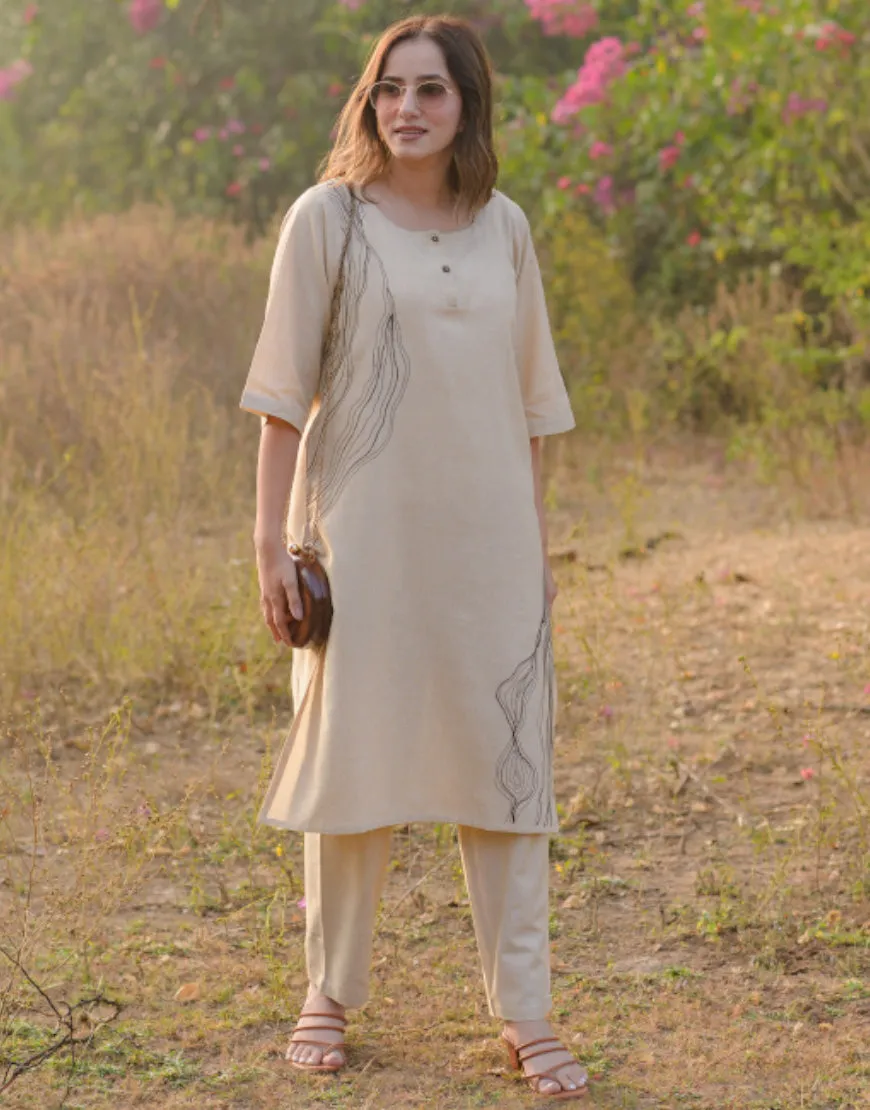 Beige Embroidered Co-ord Set