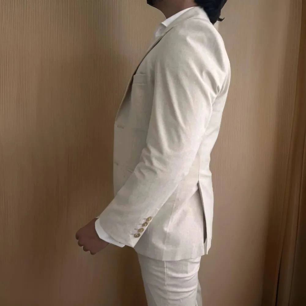 Beige Linen 2-Piece Suit for Men