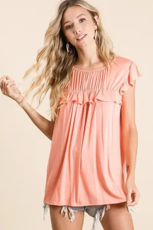 BiBi Jersey Knit Gathered Top with Ruffles