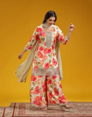 Bisqué Tan Floral Festive Printed Kurta Set