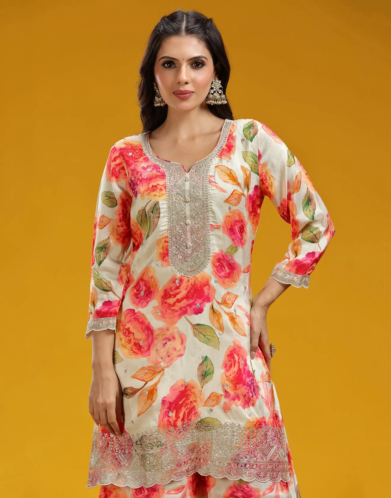 Bisqué Tan Floral Festive Printed Kurta Set