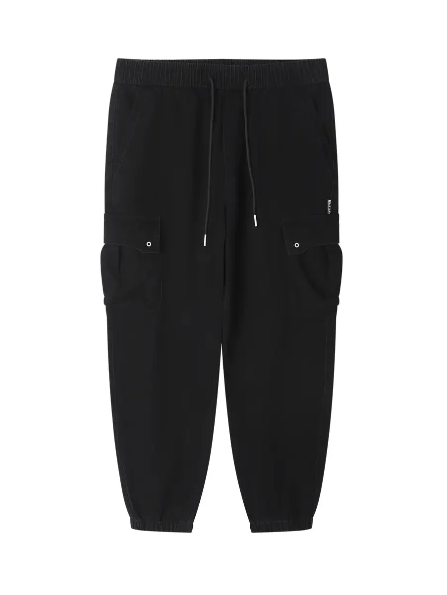 Black Drawstring Elastic Waist Pocket Printed Men's Casual Pants