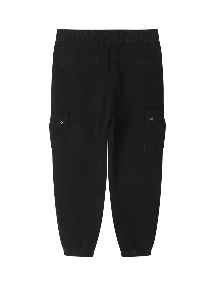Black Drawstring Elastic Waist Pocket Printed Men's Casual Pants