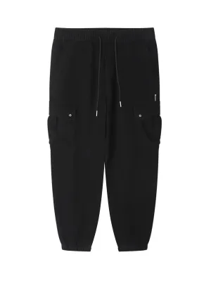 Black Drawstring Elastic Waist Pocket Printed Men's Casual Pants