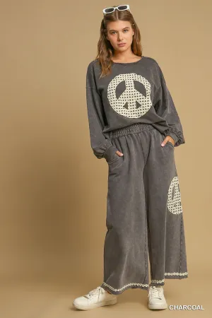 Blair Peace Lace Applique Pant - Charcoal