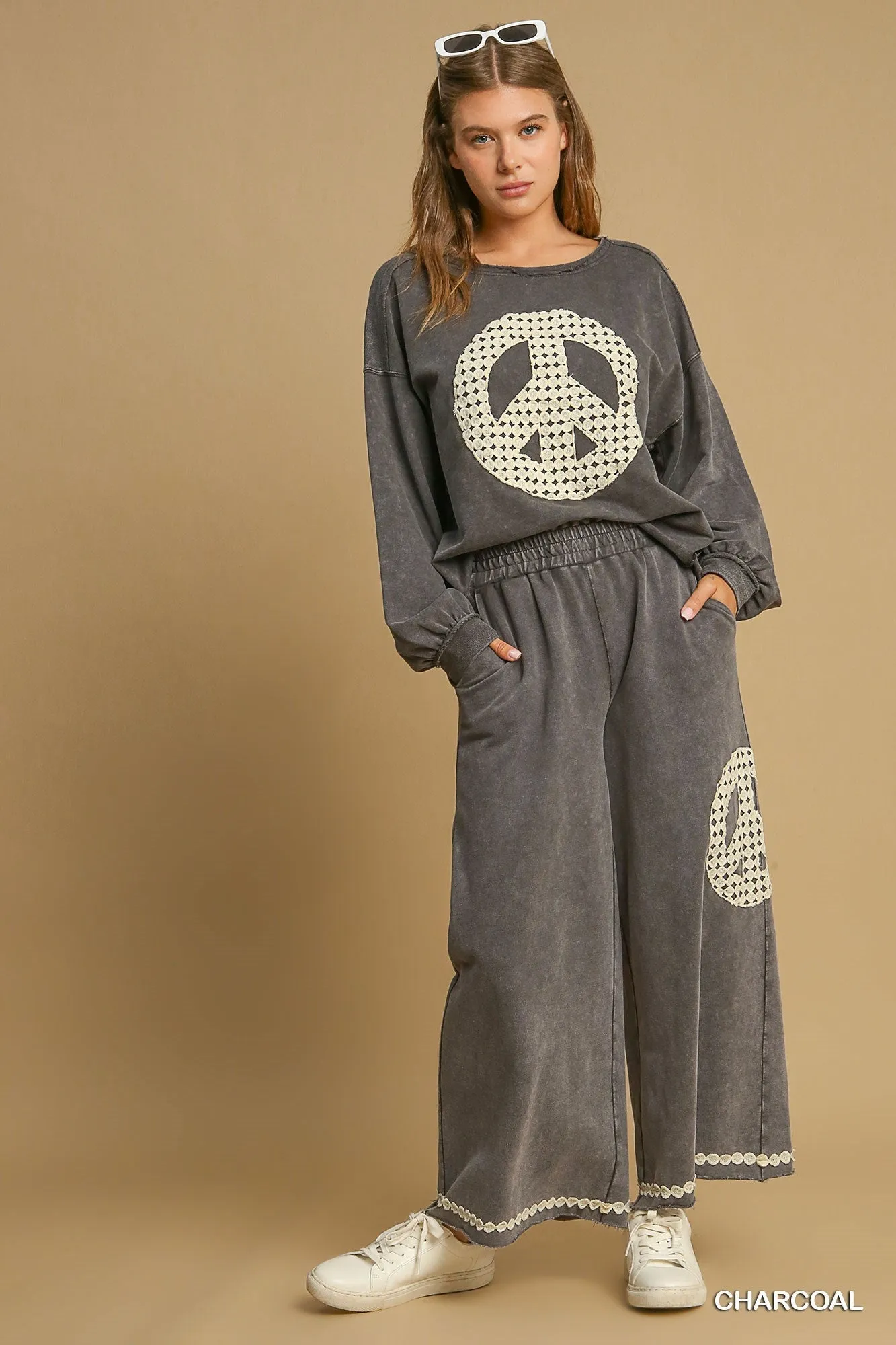 Blair Peace Lace Applique Pant - Charcoal