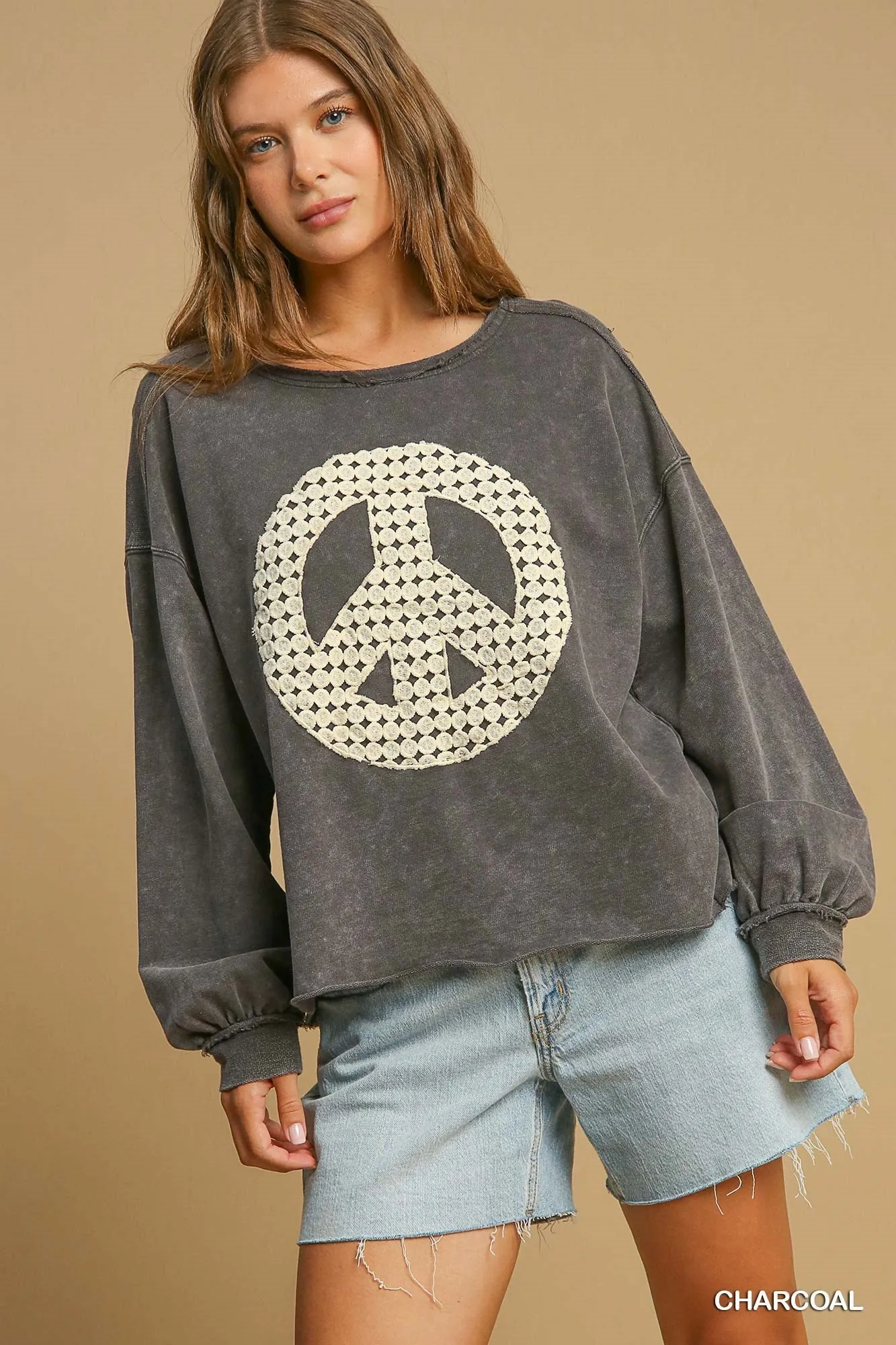 Blair Peace Lace Applique Pant - Charcoal