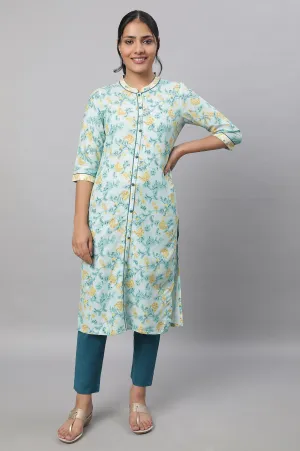 Blue Floral Printed Kurta & Trousers Set