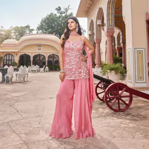 Blush Pink Sequin Embroidered Palazzo Set