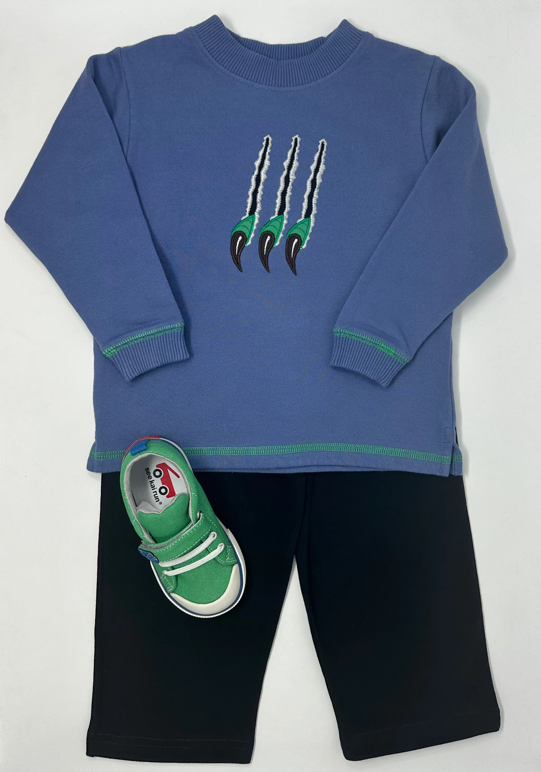 Boys Steel Blue Sweatshirt w/ Dinosaur Claws
