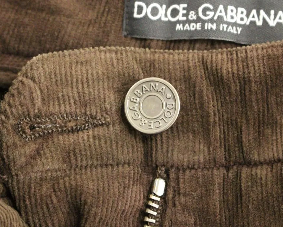 Brown Cotton Cropped Corduroys Jeans Pants
