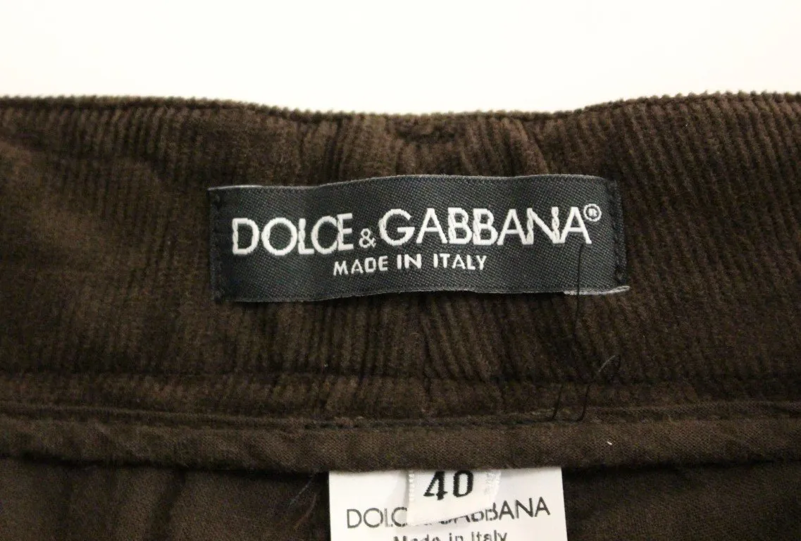 Brown Cotton Cropped Corduroys Jeans Pants