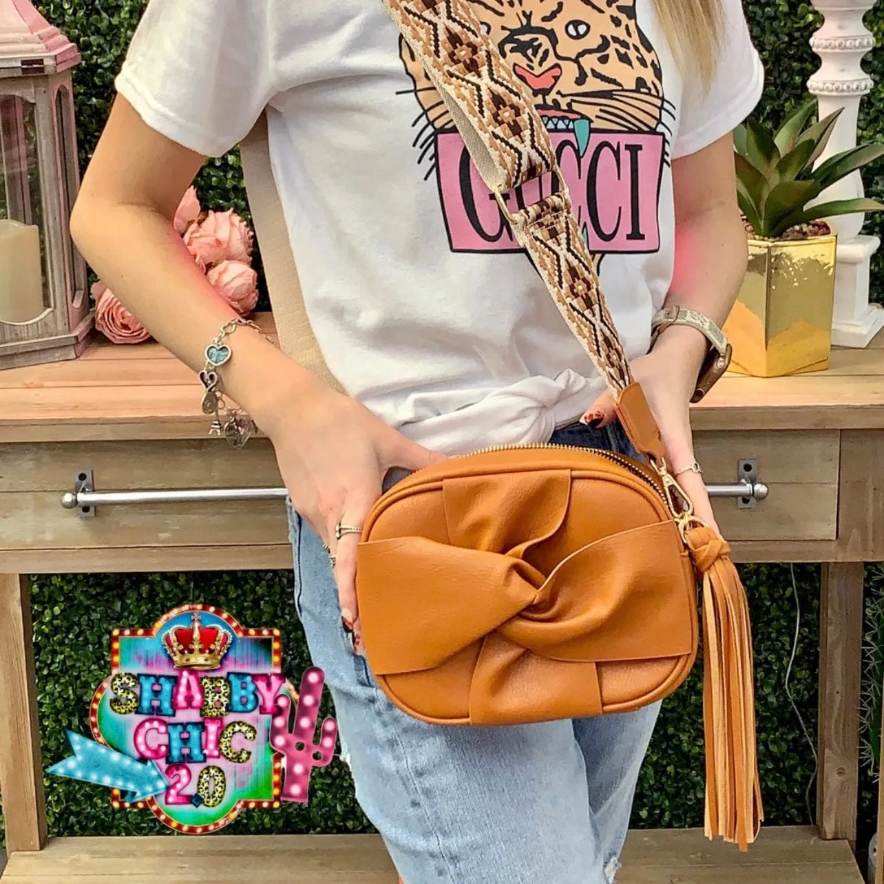 Brown Knot Crossbody with Embroidered Strap