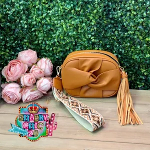Brown Knot Crossbody with Embroidered Strap
