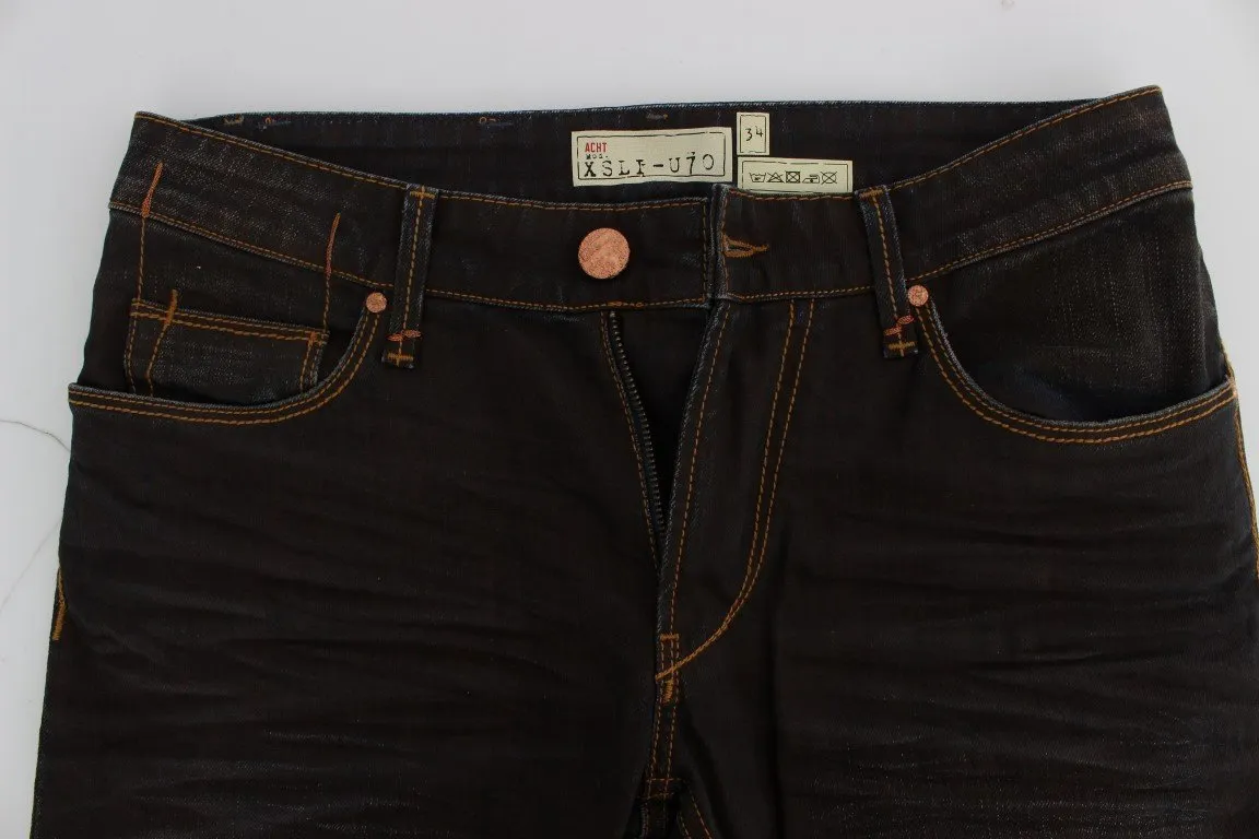 Brown Wash Cotton Stretch Slim Fit Jeans