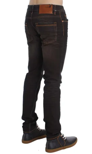Brown Wash Cotton Stretch Slim Fit Jeans