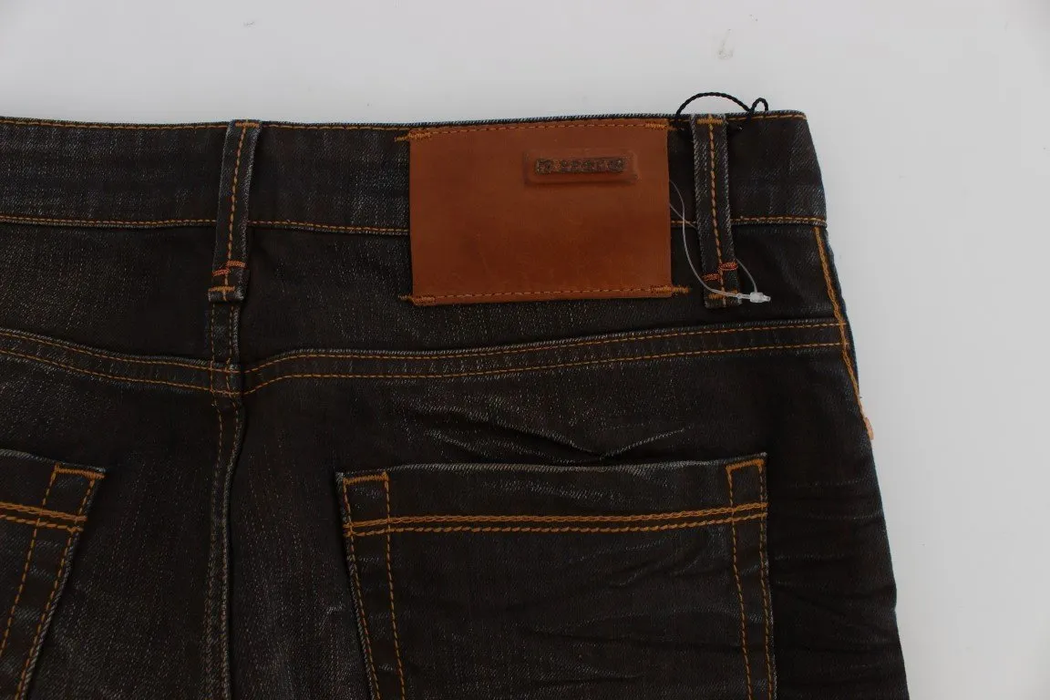 Brown Wash Cotton Stretch Slim Fit Jeans