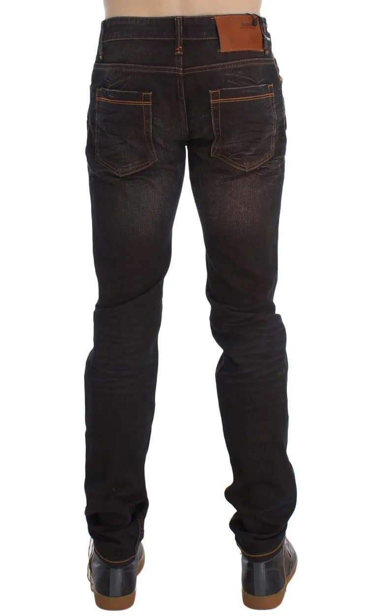 Brown Wash Cotton Stretch Slim Fit Jeans
