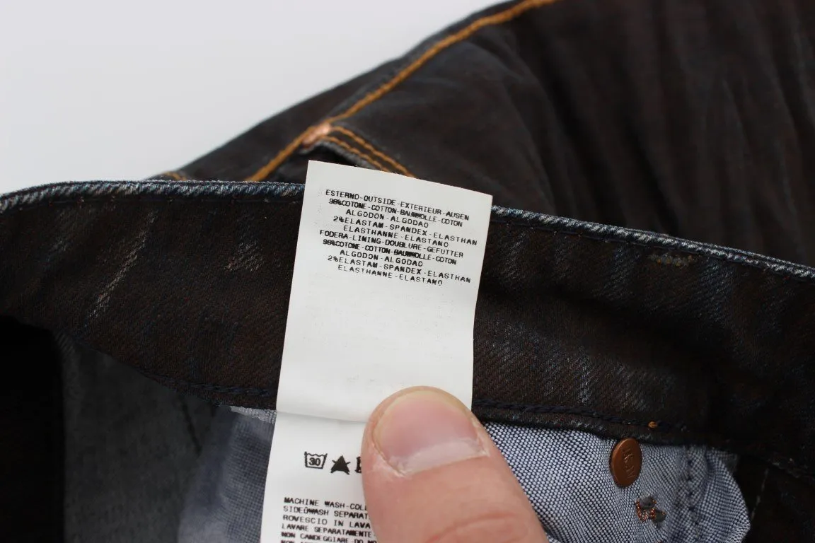Brown Wash Cotton Stretch Slim Fit Jeans