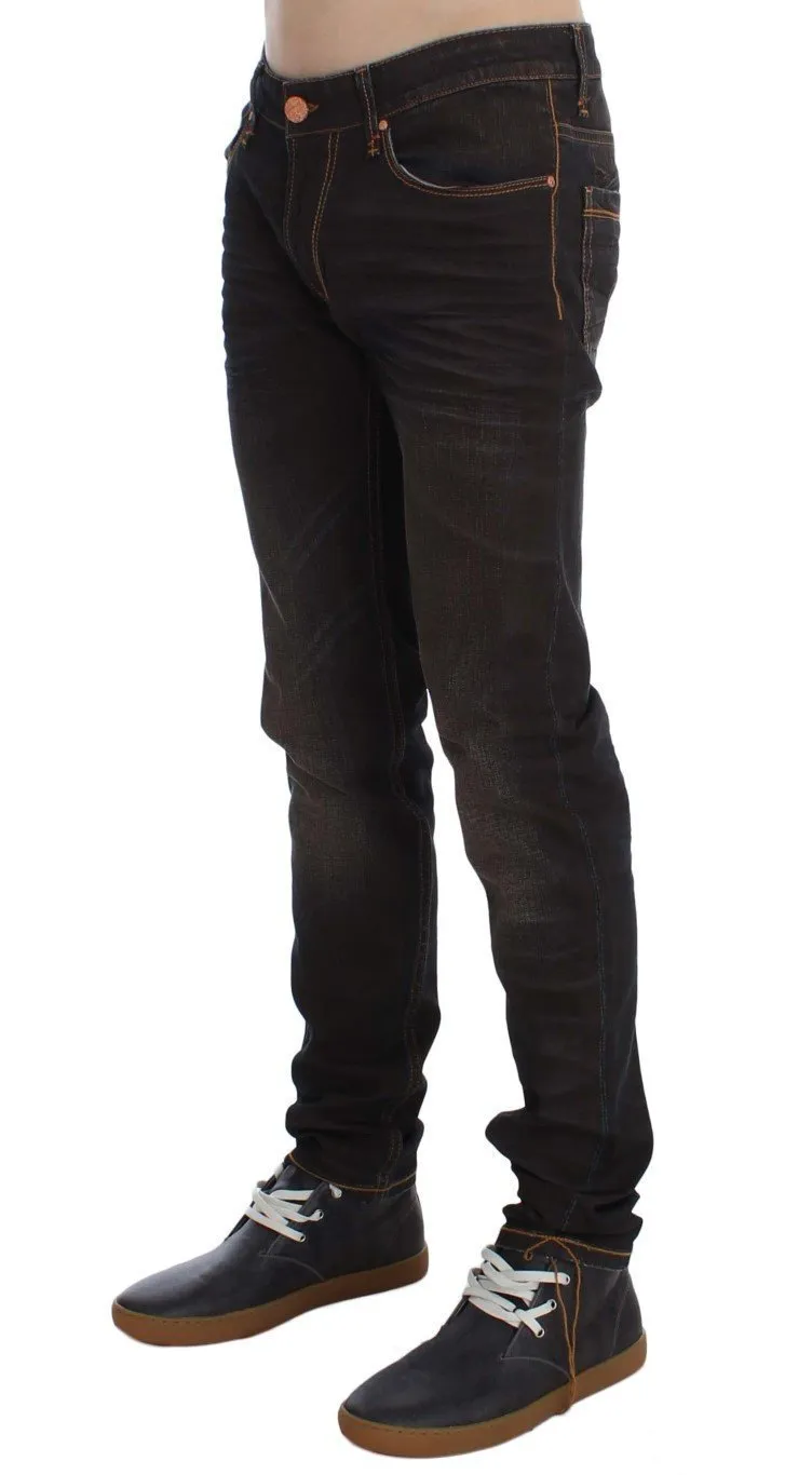 Brown Wash Cotton Stretch Slim Fit Jeans