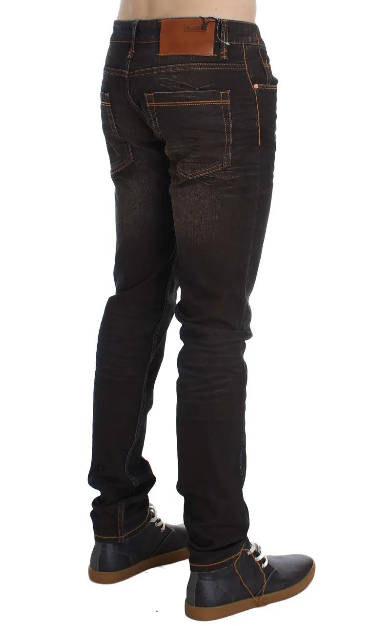 Brown Wash Cotton Stretch Slim Fit Jeans