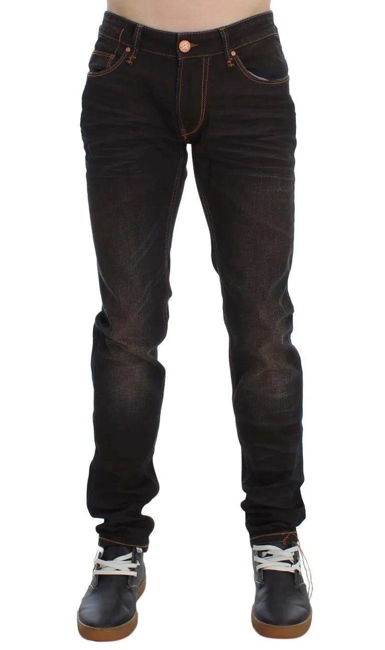 Brown Wash Cotton Stretch Slim Fit Jeans