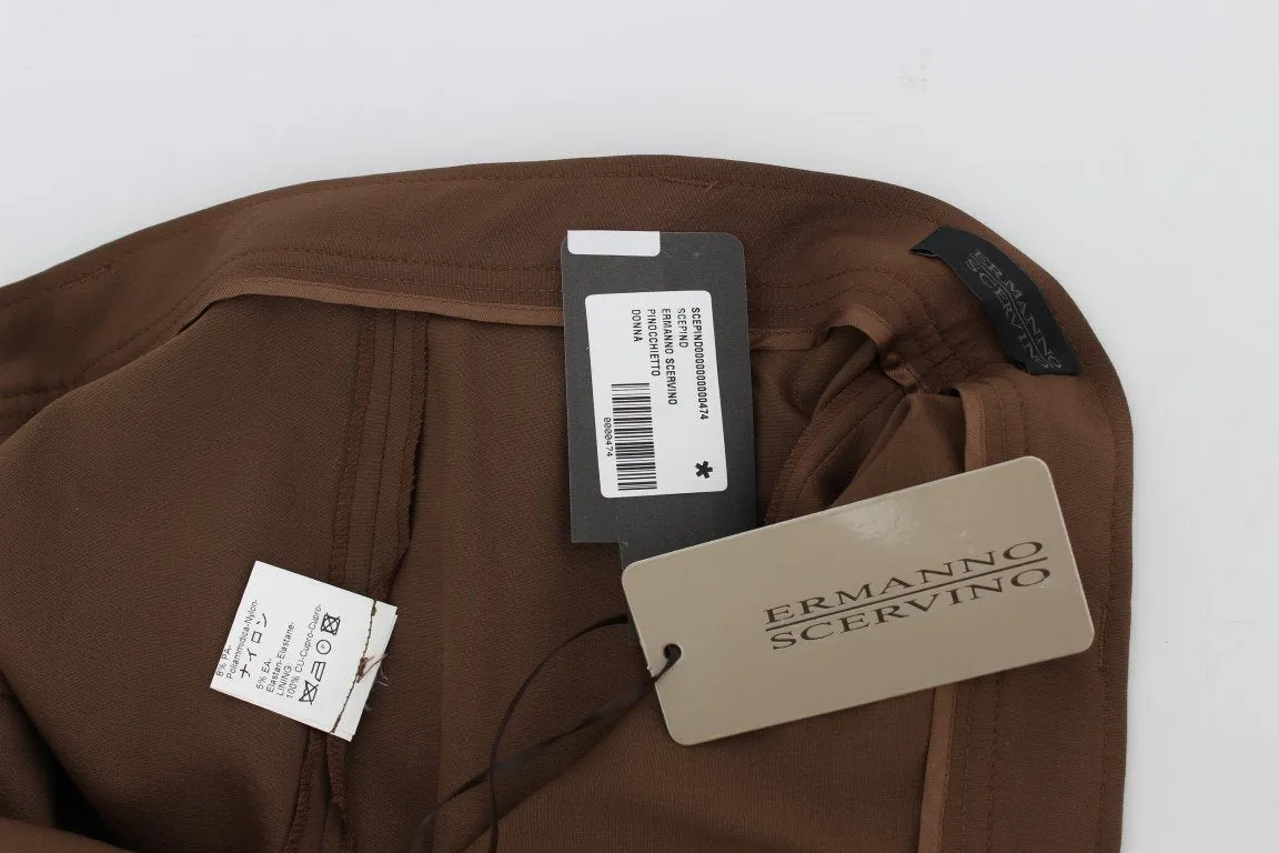 Brown Wool Stretch Cropped Pants