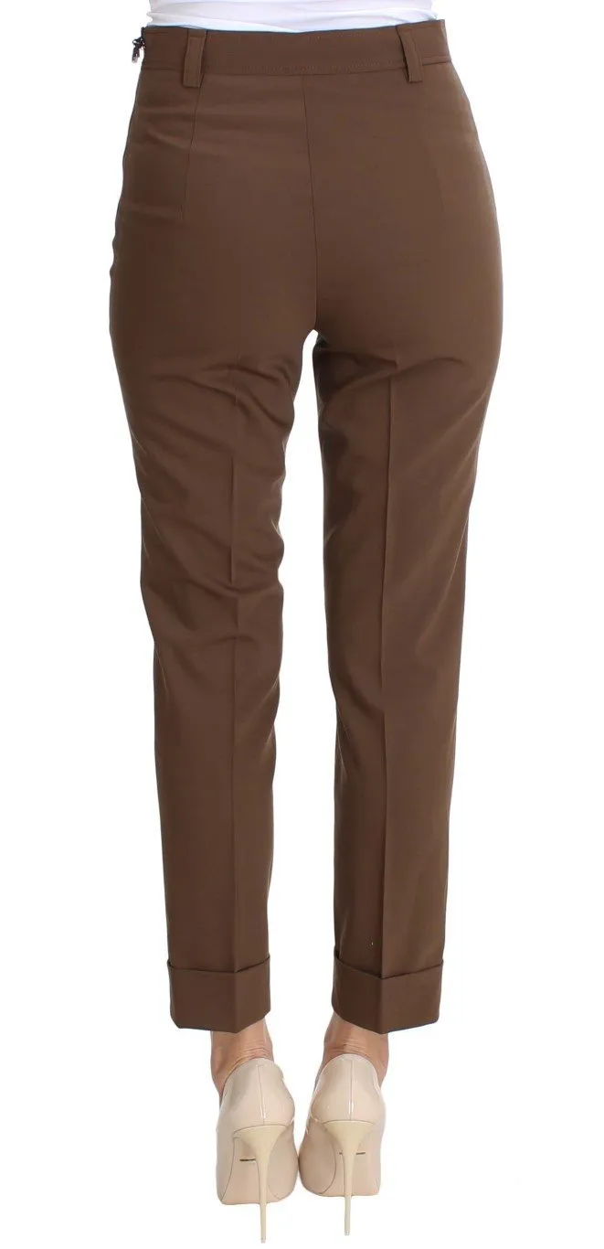 Brown Wool Stretch Cropped Pants