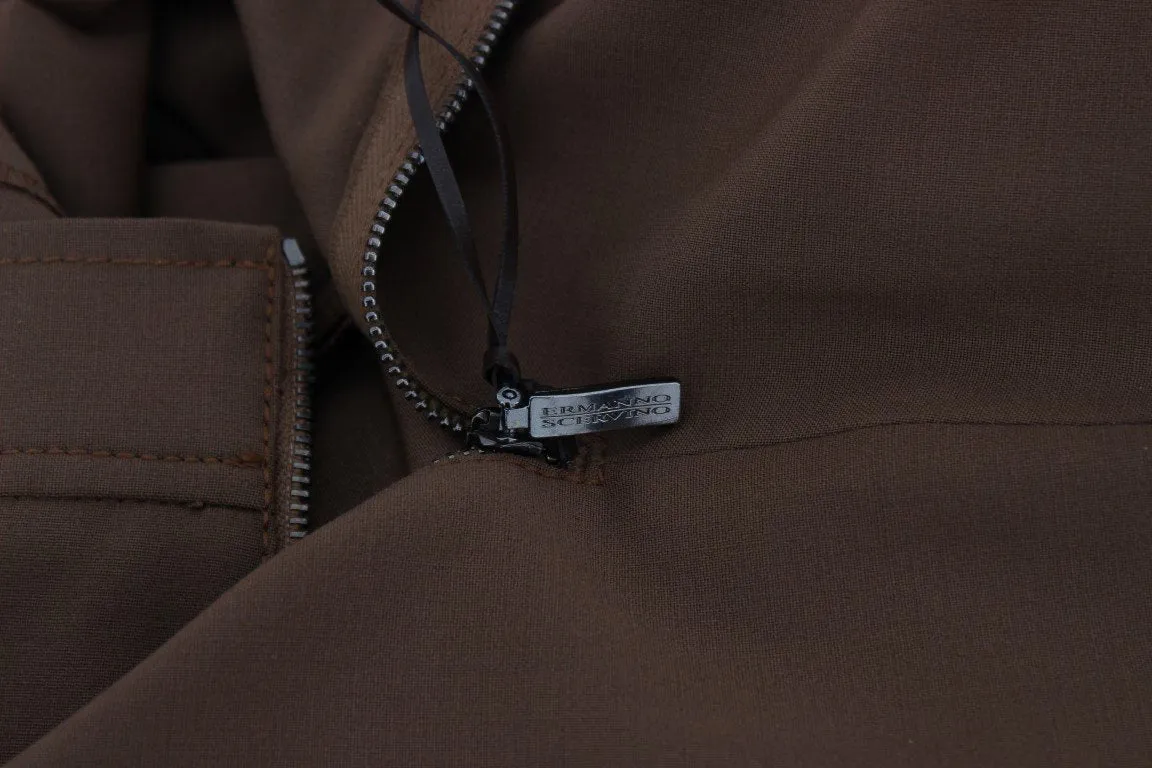 Brown Wool Stretch Cropped Pants