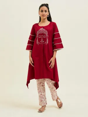 Buddha Embroidered Maroon Co-ord Set