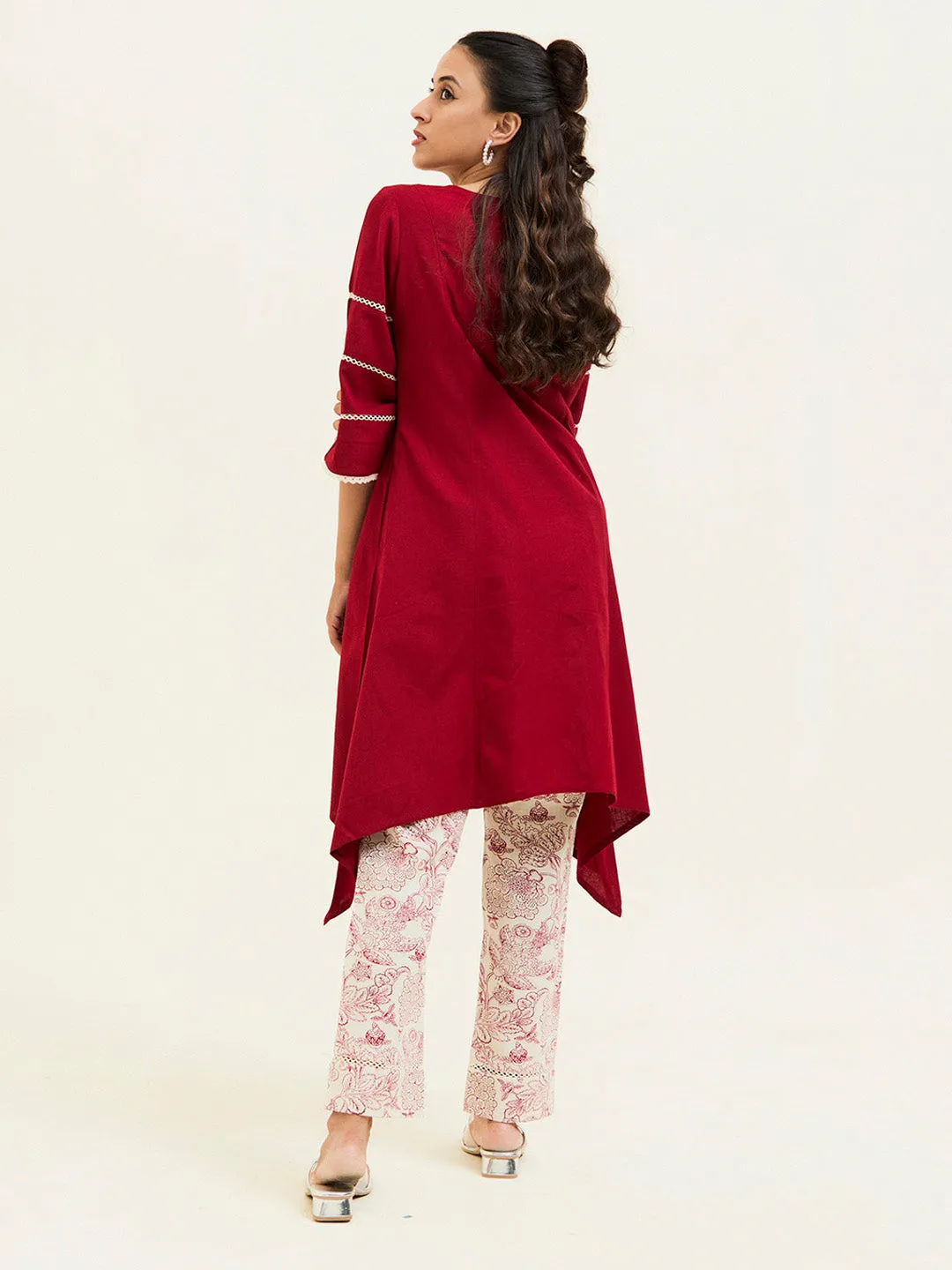 Buddha Embroidered Maroon Co-ord Set
