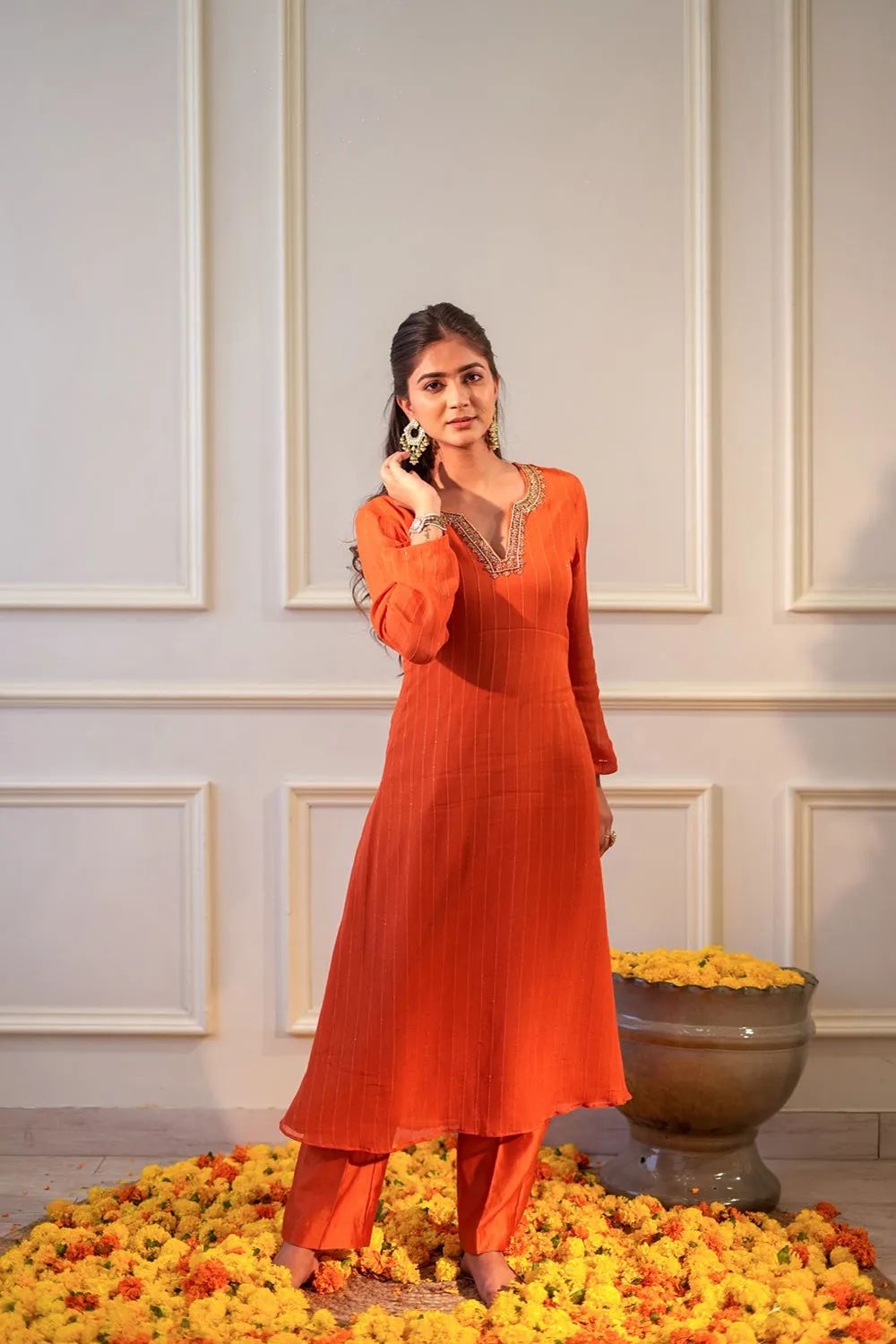 Burnt Orange Sequin Kurta Set