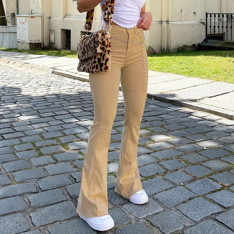 Casual Flare Jeans Women's Vintage Denim Pants High Waisted