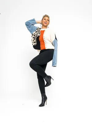 Chevron Embossed Fleece Lined Leggings -Avail in Plus
