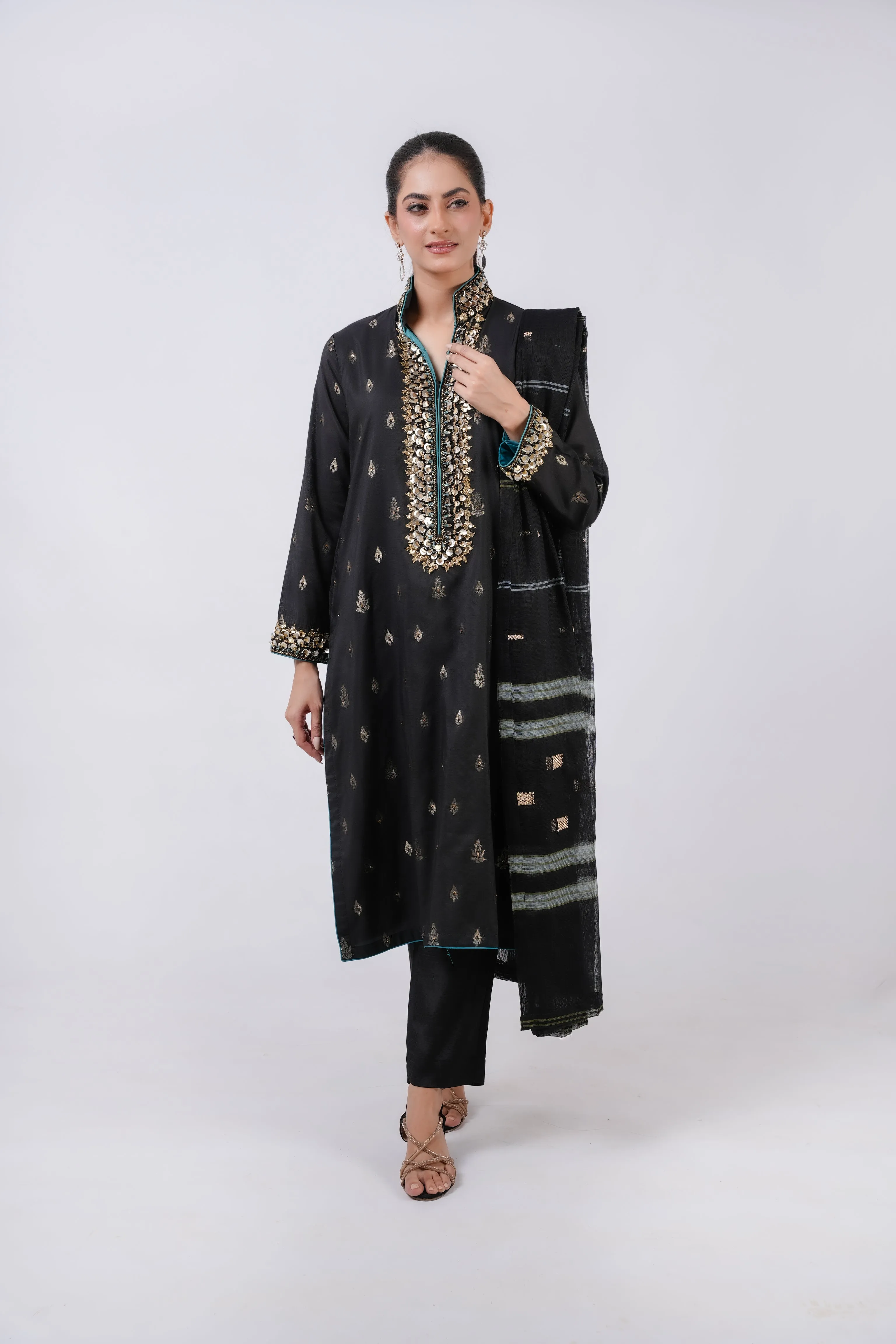 Classic Black Embroidered stitched 3-piece