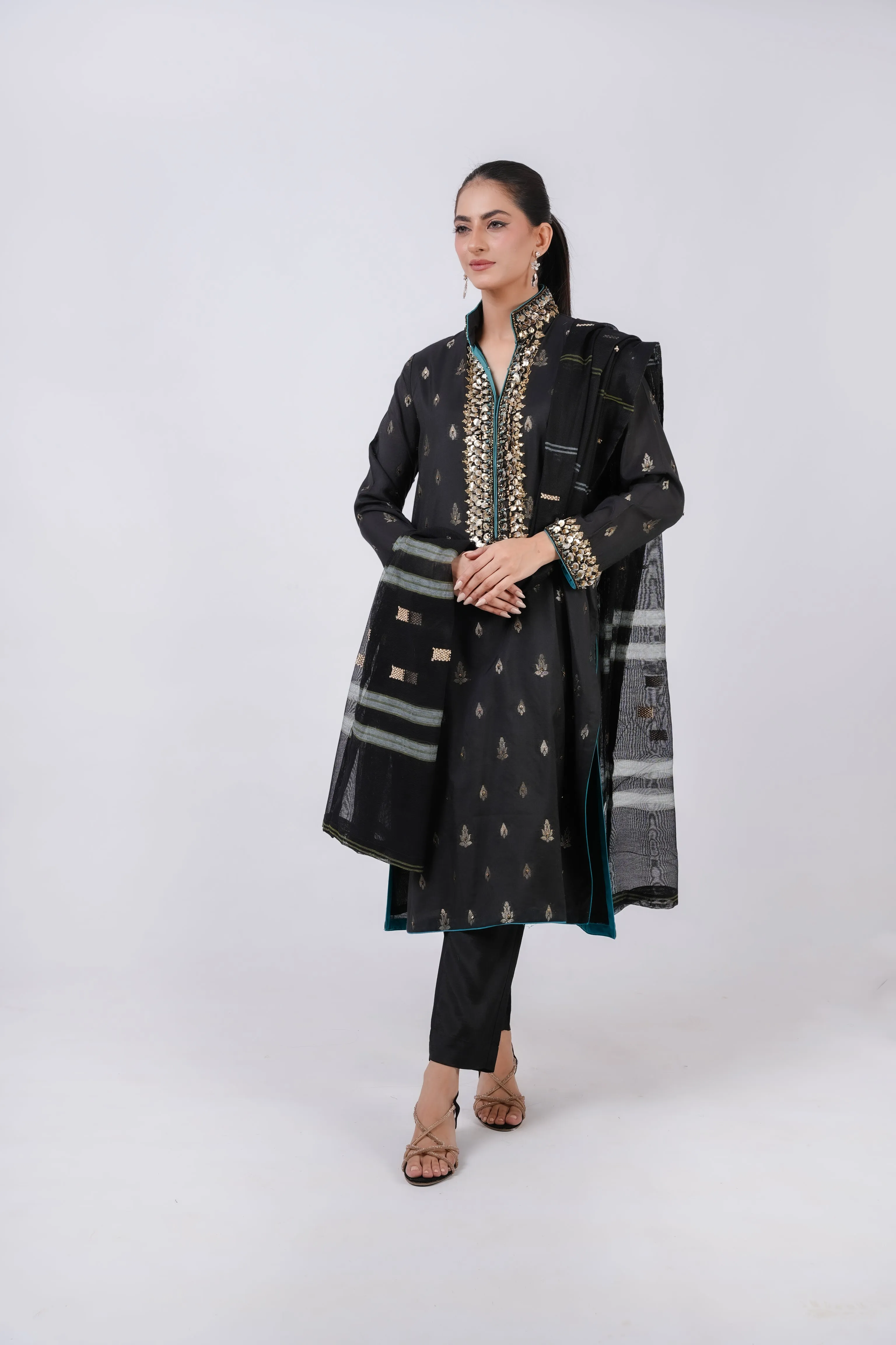Classic Black Embroidered stitched 3-piece