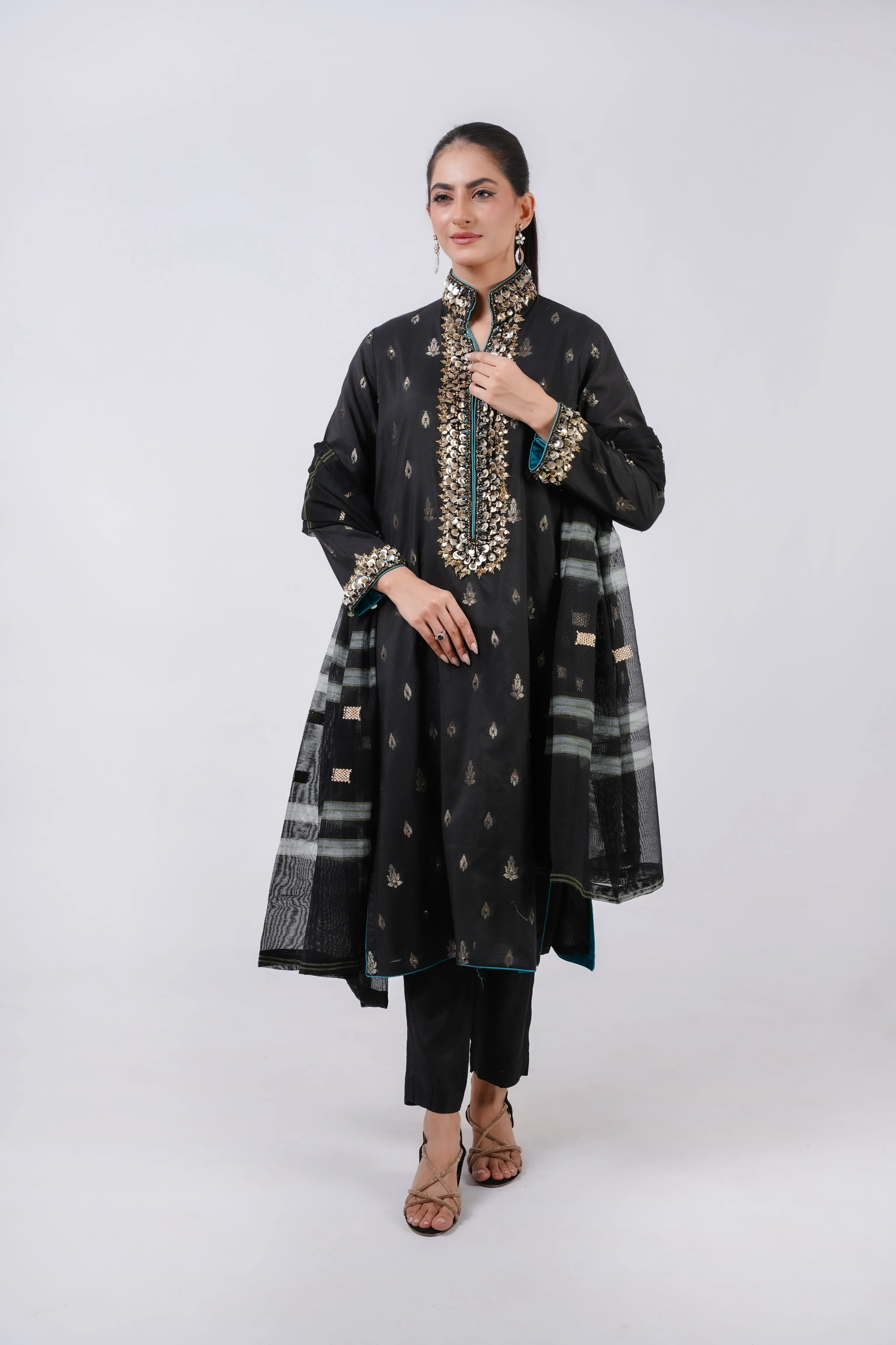 Classic Black Embroidered stitched 3-piece
