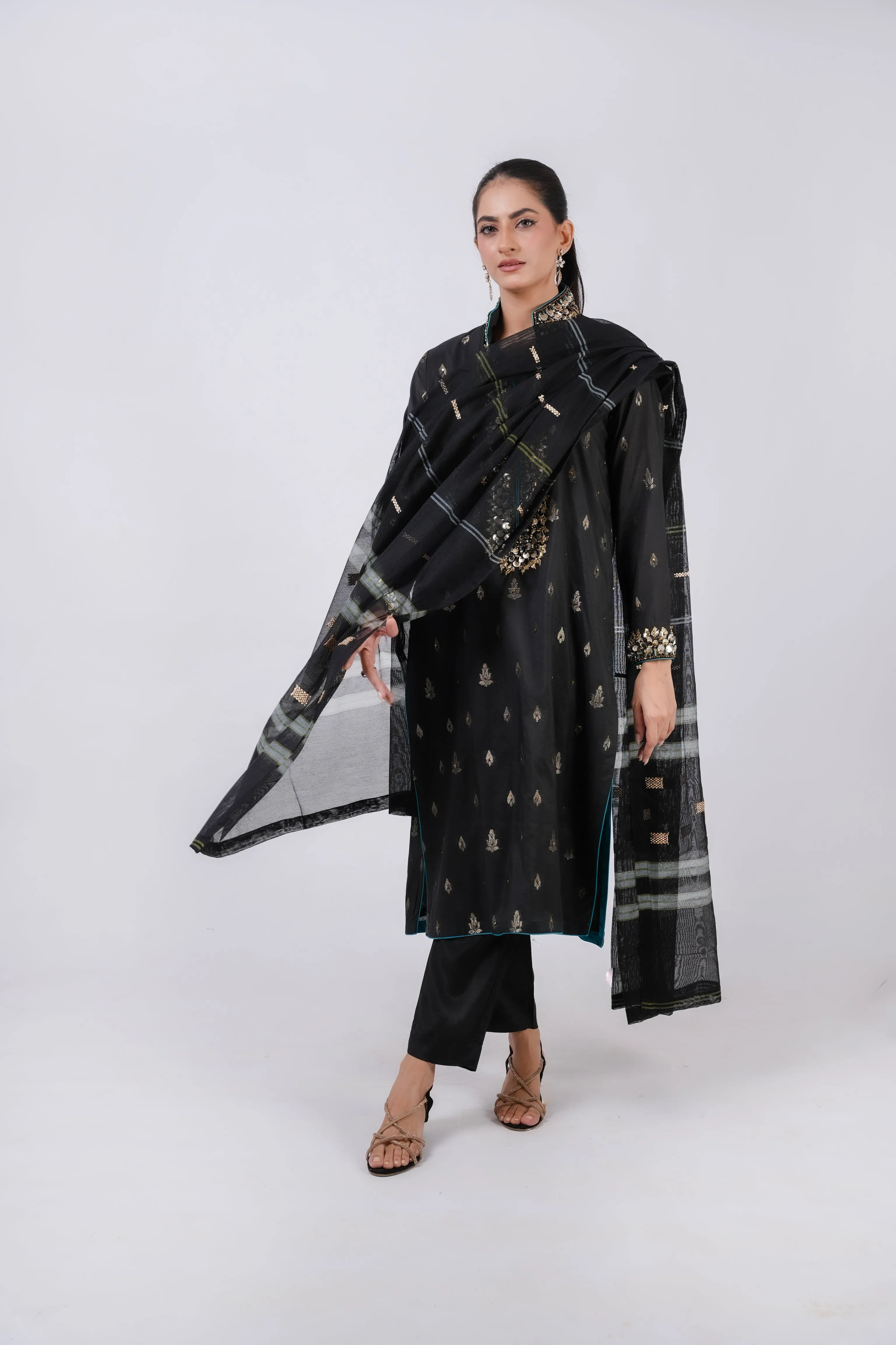 Classic Black Embroidered stitched 3-piece