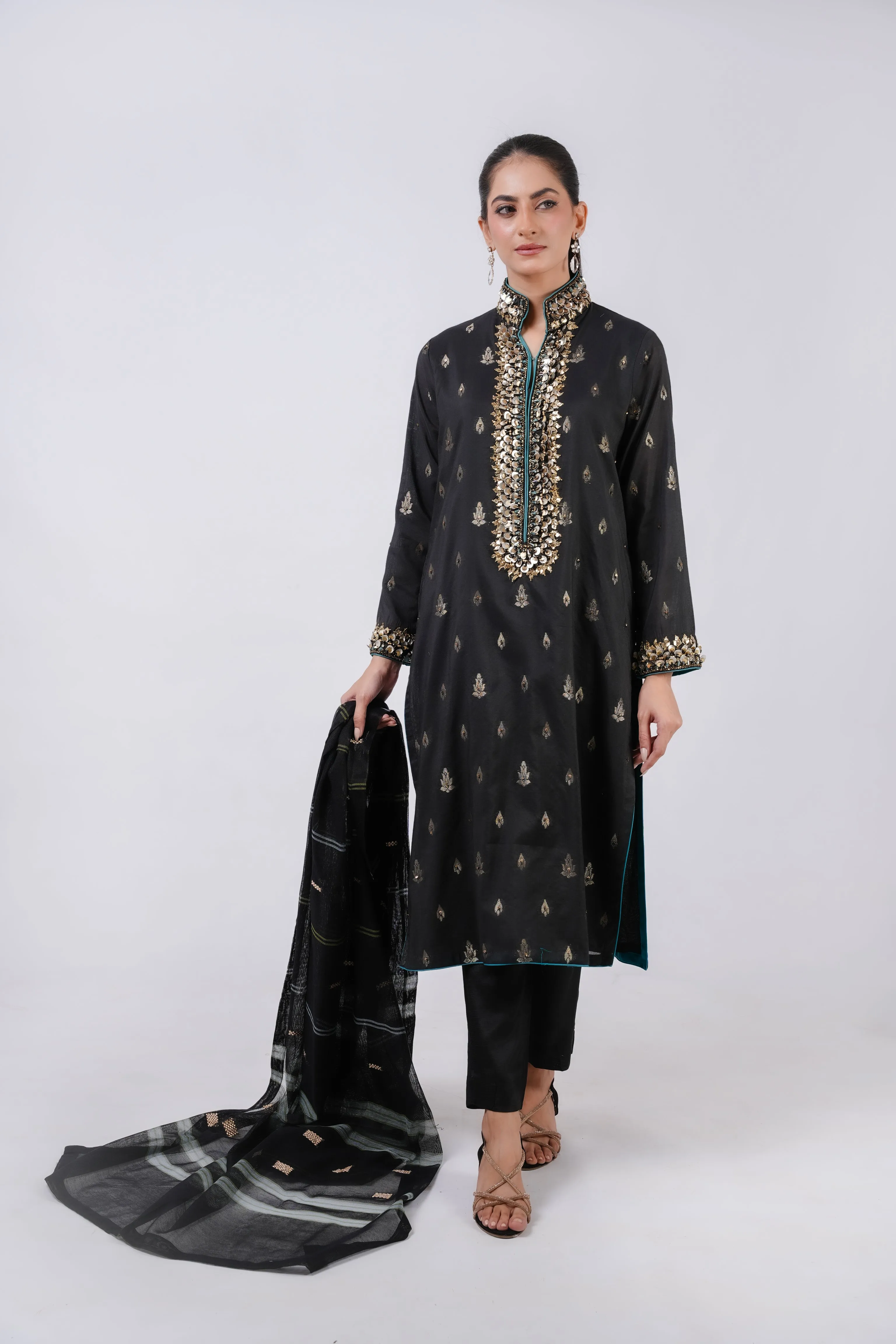 Classic Black Embroidered stitched 3-piece