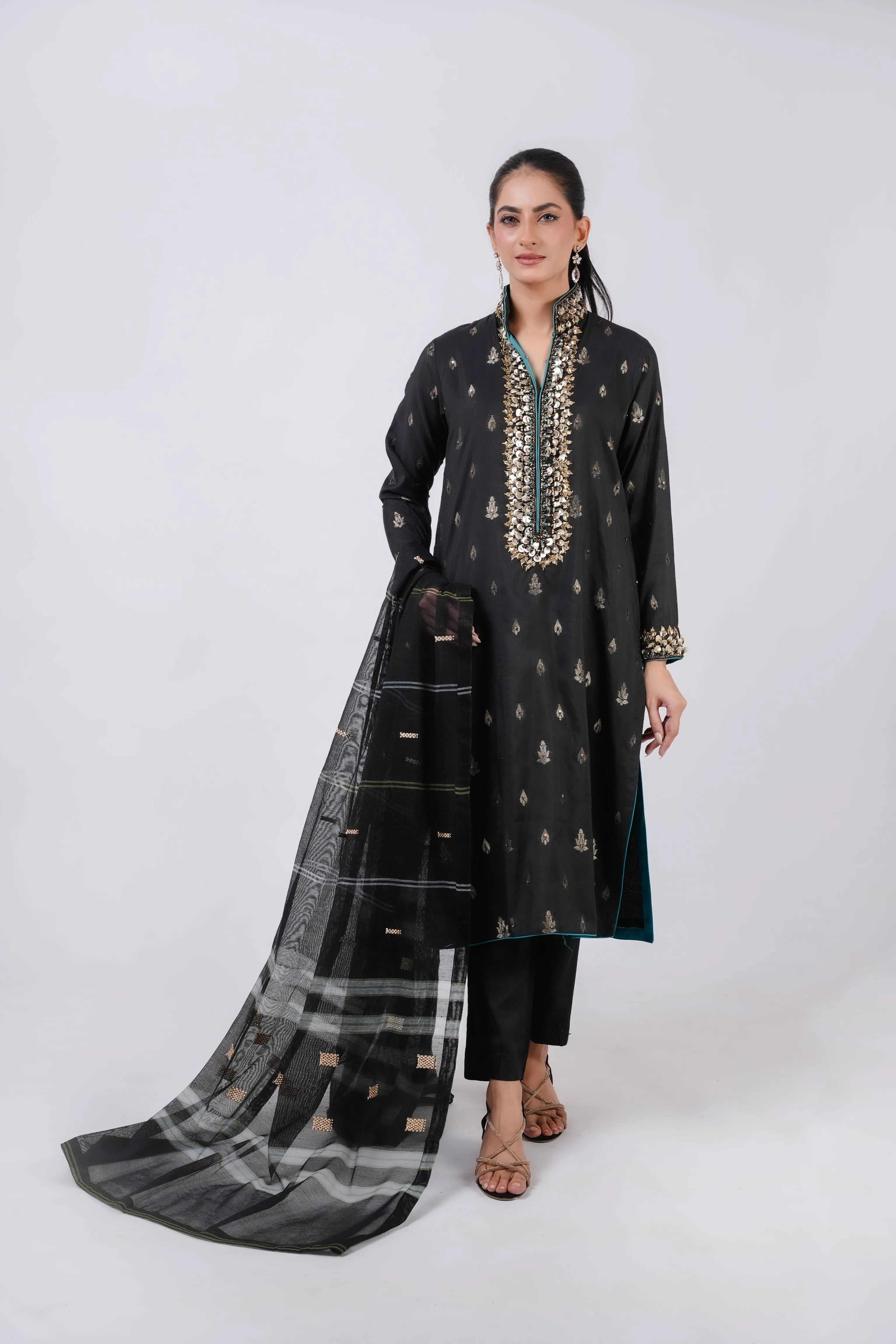 Classic Black Embroidered stitched 3-piece