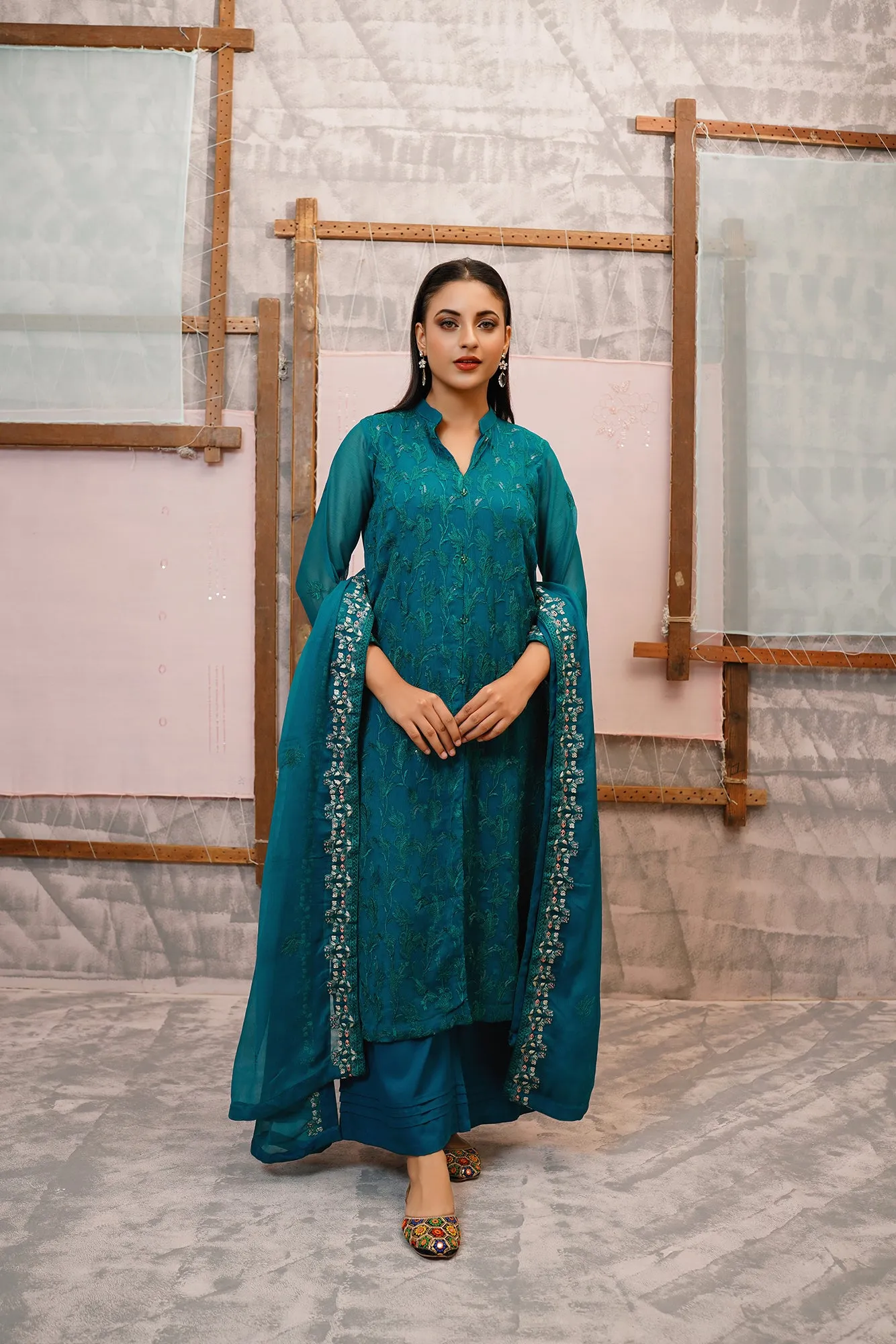Classic Emerld Embroidered stitched 3-piece