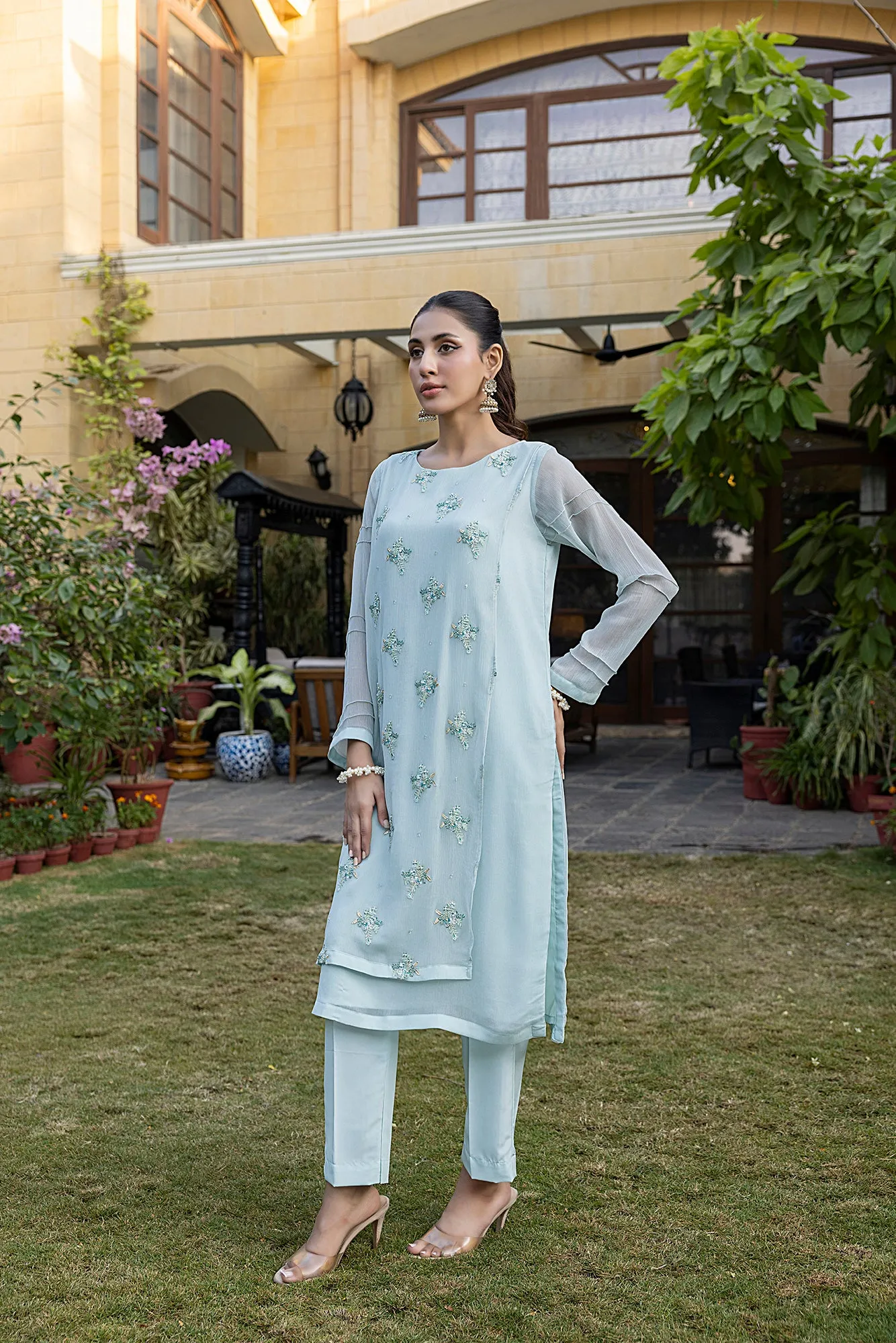 Classic Grey Embroidered stitched