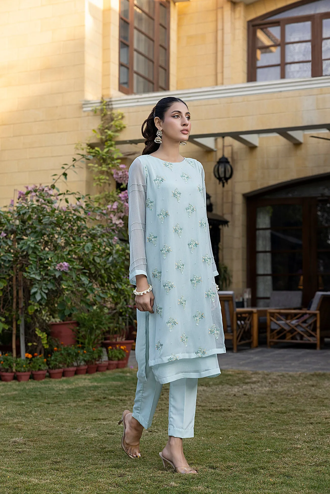 Classic Grey Embroidered stitched