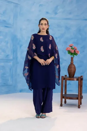 Classic Navy Blue Embroidered stitched