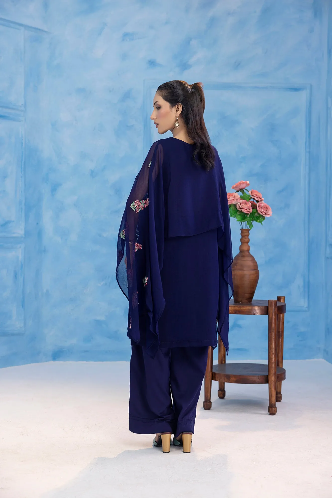 Classic Navy Blue Embroidered stitched