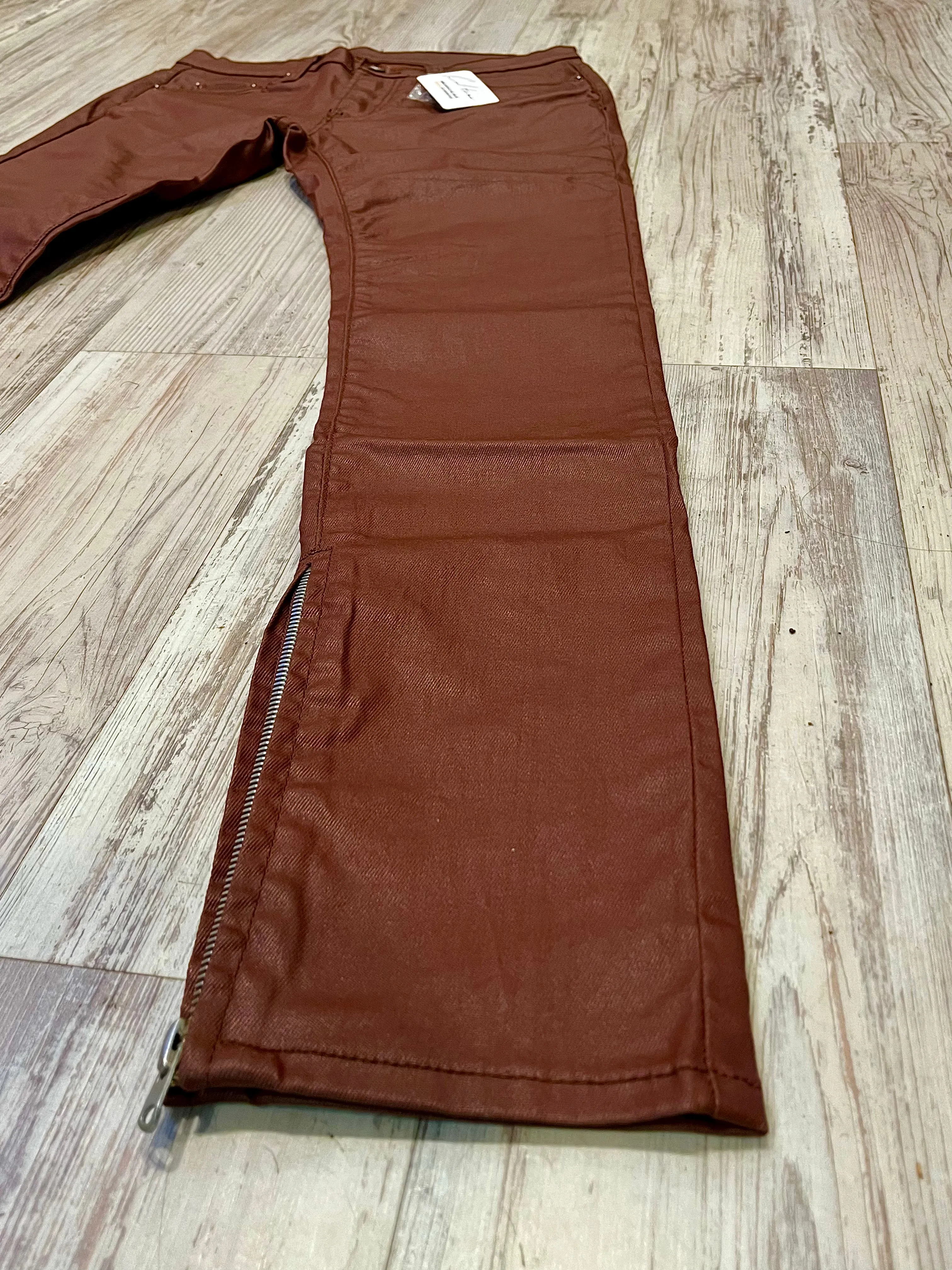 Clay Brown Wax Zipped Denim