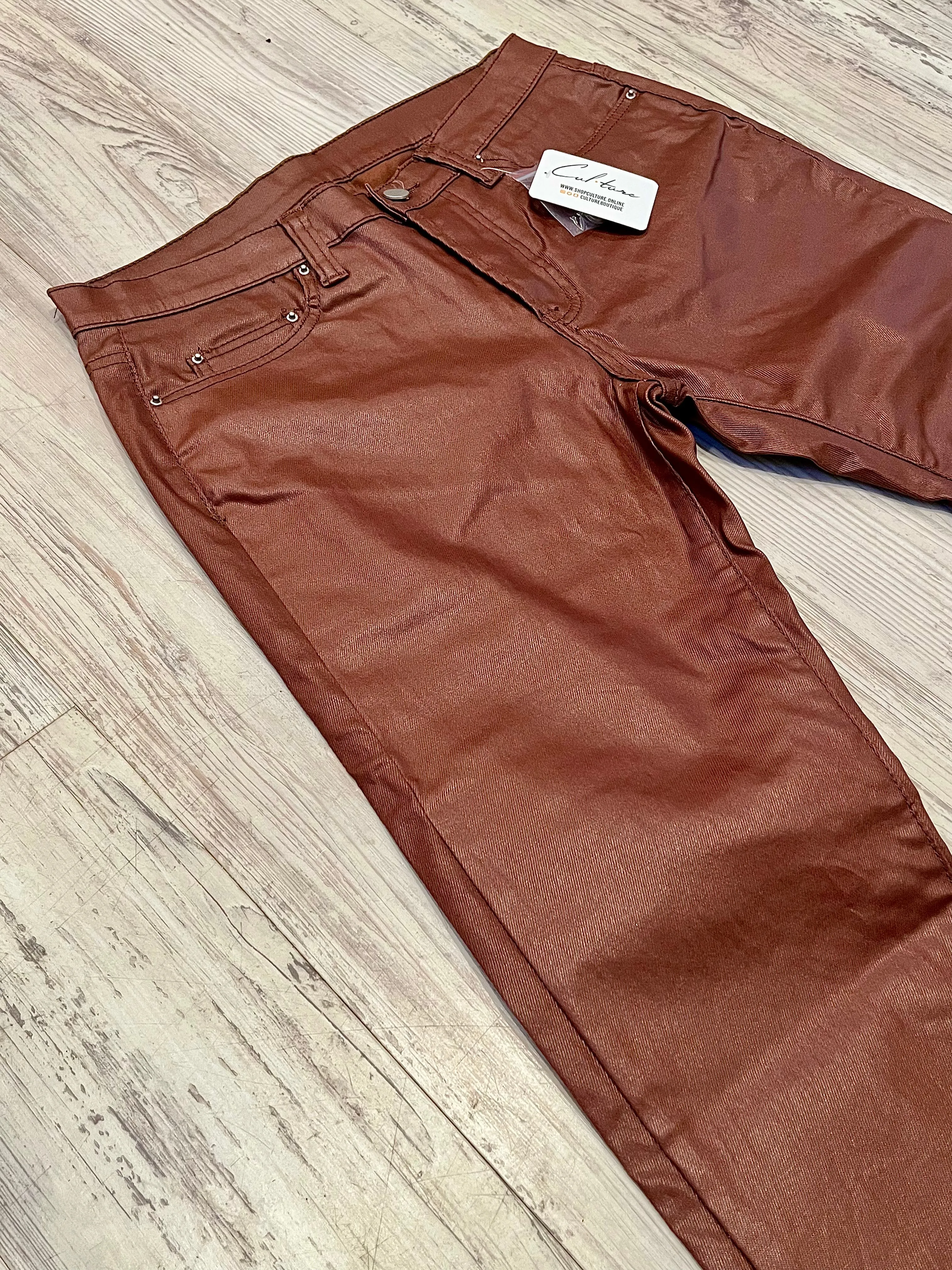 Clay Brown Wax Zipped Denim