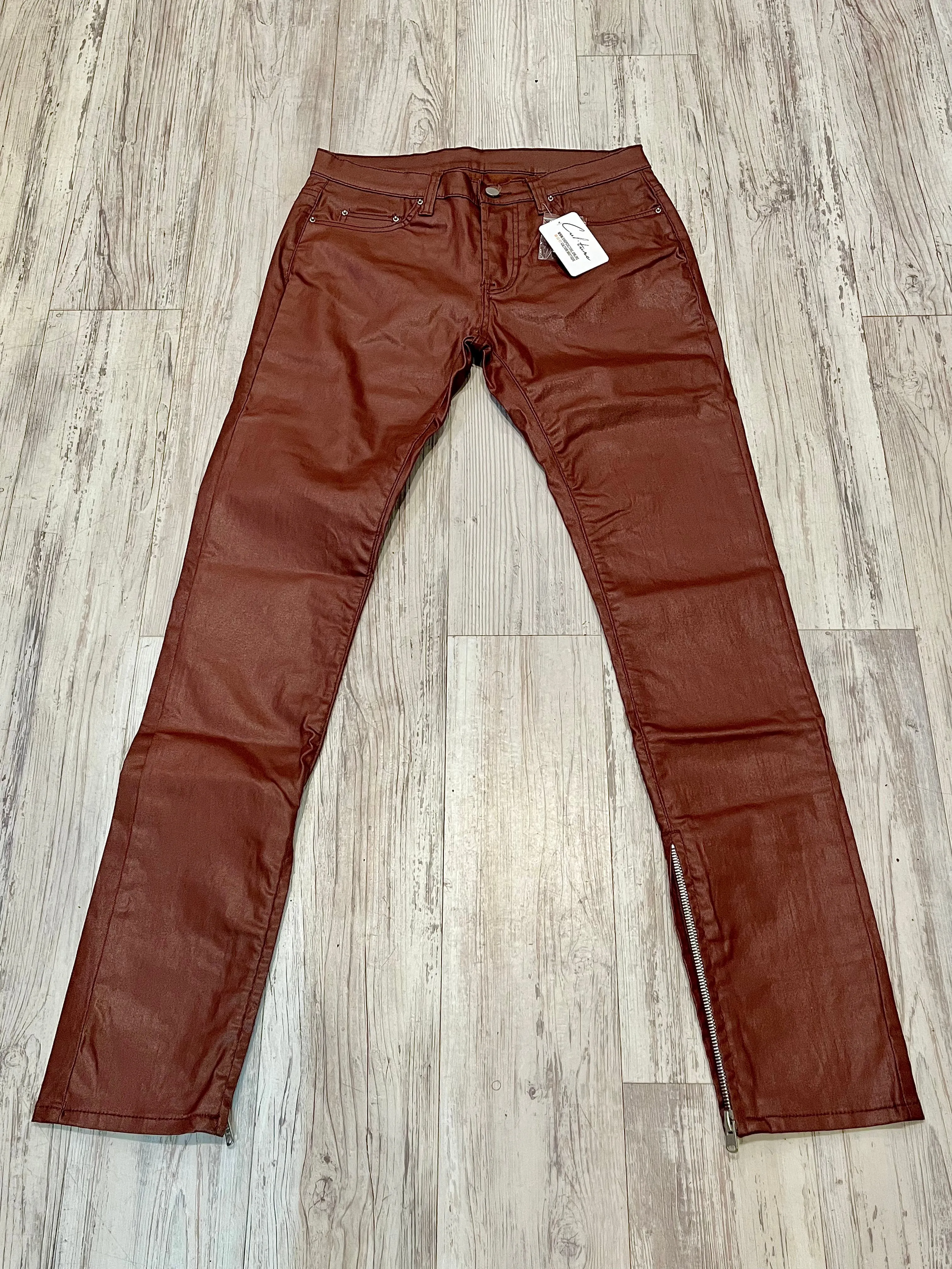 Clay Brown Wax Zipped Denim